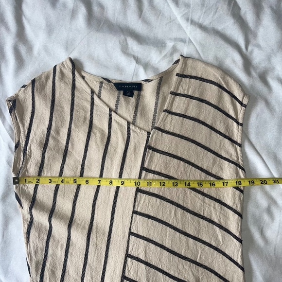 TAHARI Women's Natural Black Linen/Viscose Blend Striped Abstract Dress Sz Small - Picture 6 of 9